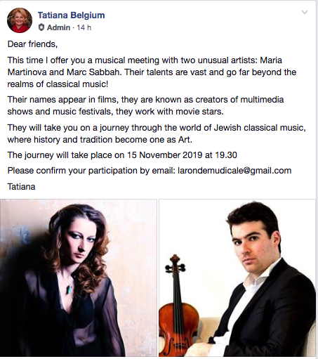 Page Facebook. Musical meeting with Maria Martinova and Marc Sabbah. 2019-11-15